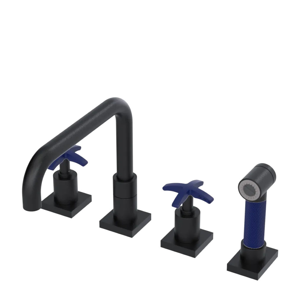 Rubinet Widespread Kitchen Set with Genesis Spout with Hand Spray Matt Black