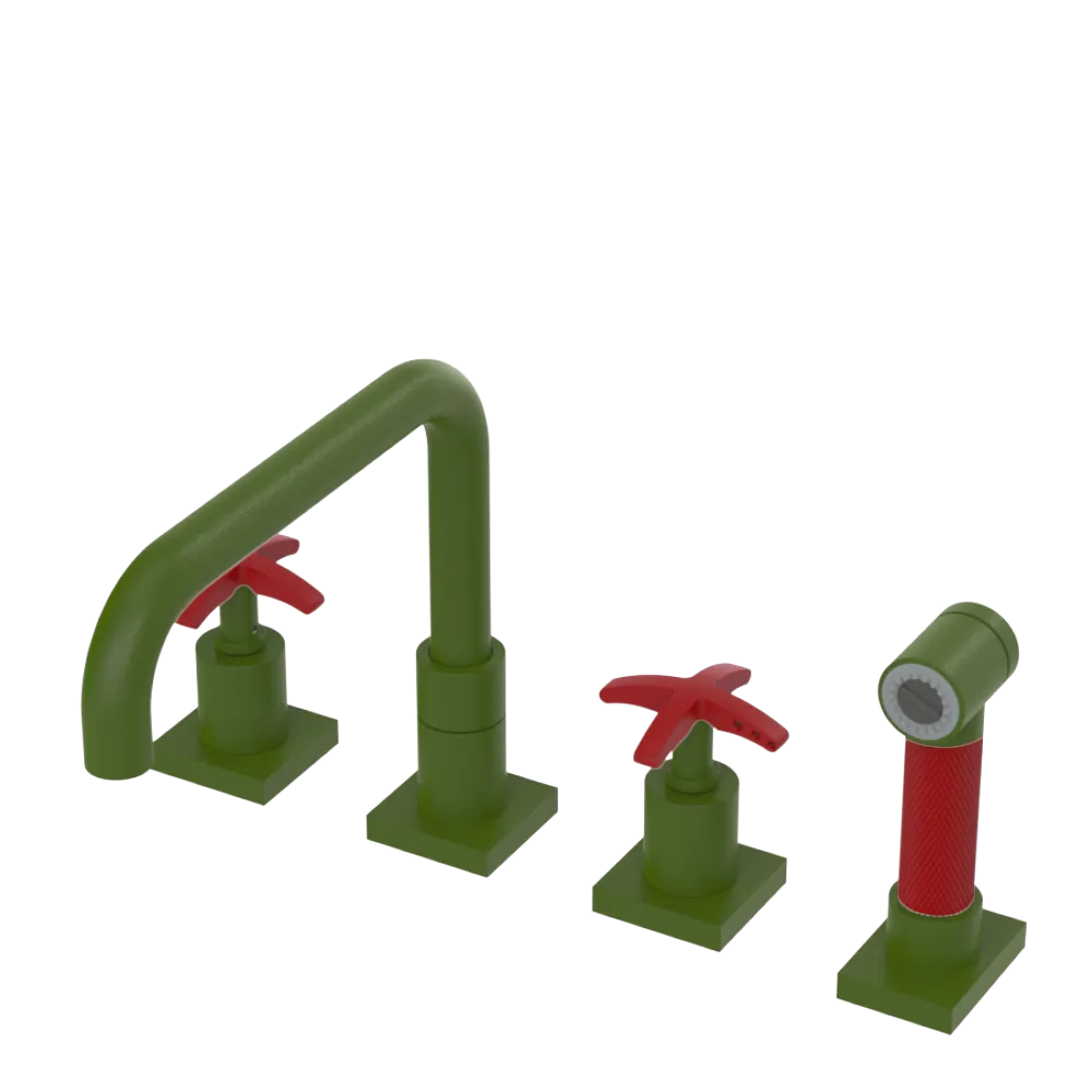 Rubinet Widespread Kitchen Set with Genesis Spout with Hand Spray Green Envy