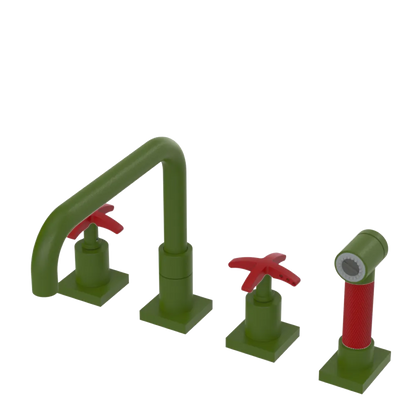 Rubinet Widespread Kitchen Set with Genesis Spout with Hand Spray Green Envy