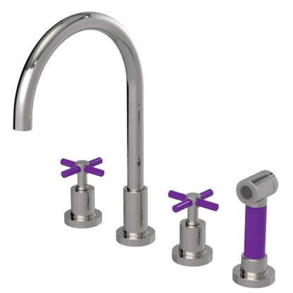 Rubinet Widespread Kitchen Set with LaSalle Spout with Hand Spray Polished Nickel