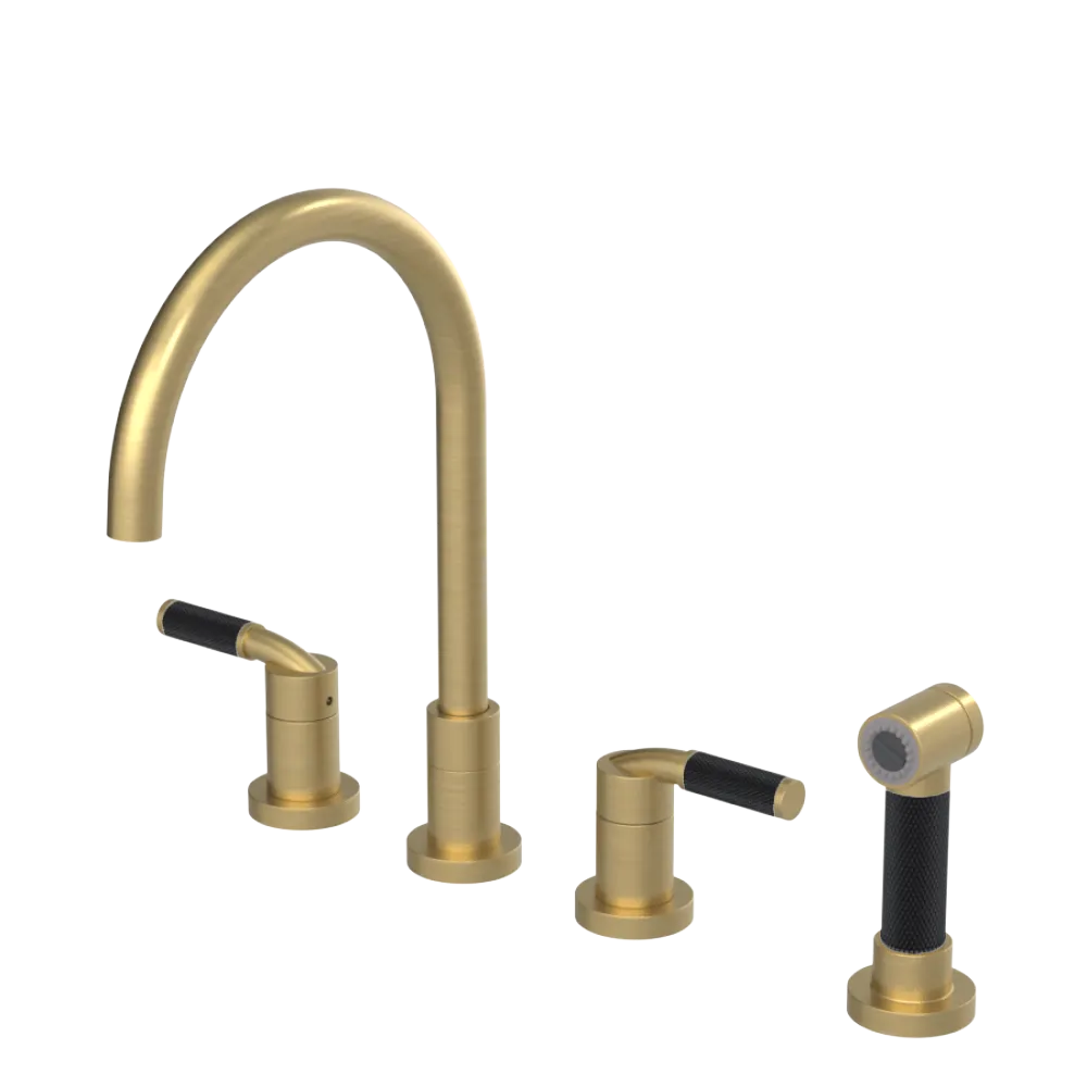 Rubinet Widespread Kitchen Set with Hand Spray Satin Brass