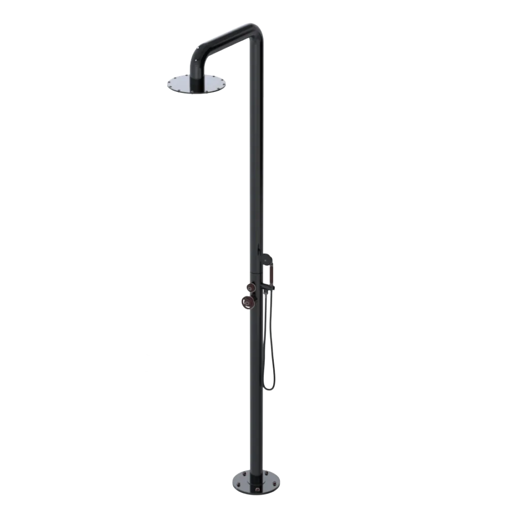 Rubinet Pressure Balance Outdoor Shower with Hand Held Shower & 10" Shower Head - 304 Stainless Steel Black