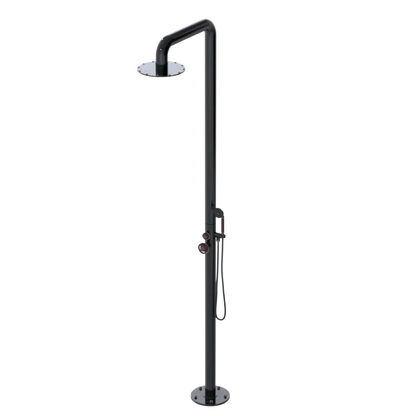 Rubinet Pressure Balance Outdoor Shower with Hand Held Shower & 10" Shower Head - 304 Stainless Steel Black