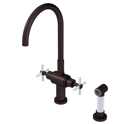 Rubinet Two Handle Single Hole Kitchen Set with LaSalle Spout with Hand Spray Oil Rubbed Bronze