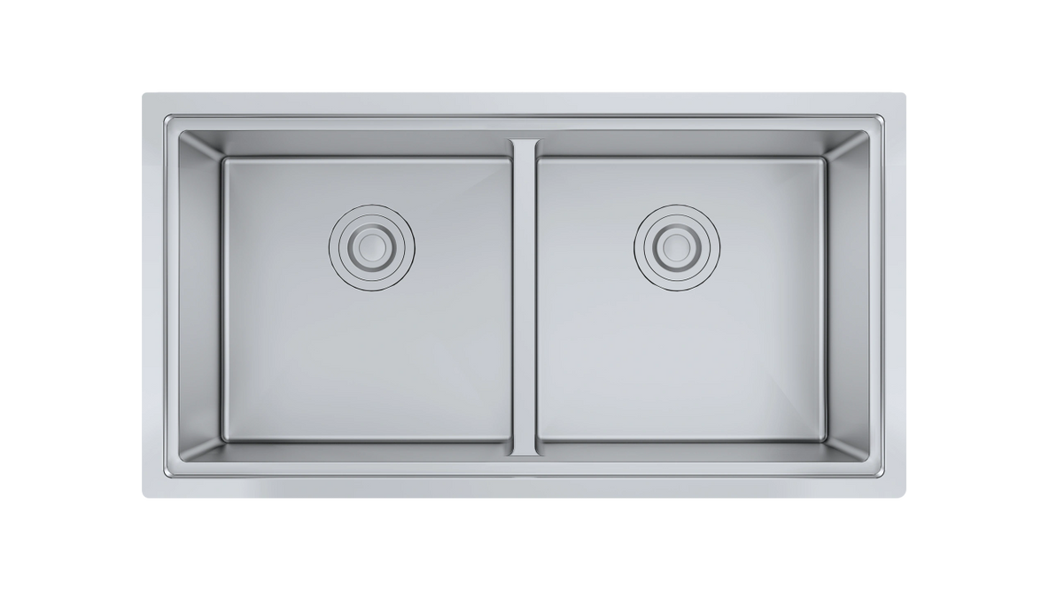 Aquaflo Professional Hex 2 33"x19" Handcrafted Double Bowl Kitchen Sink with Basket Strainer - KSP23319