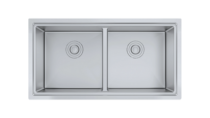 Aquaflo Professional Hex 2 33"x19" Handcrafted Double Bowl Kitchen Sink with Basket Strainer - KSP23319