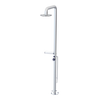 Rubinet Pressure Balance Outdoor Shower with Foot Rinse & 10" Shower Head (with shelf) - 304 Stainless Steel Satin Chrome