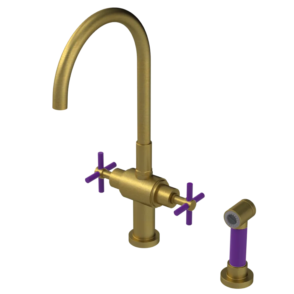 Rubinet Two Handle Single Hole Kitchen Set with LaSalle Spout with Hand Spray Antique Brass Matt