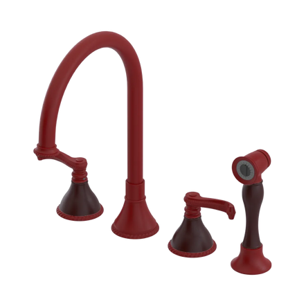 Rubinet Widespread Kitchen Set with Hand Spray Maroon