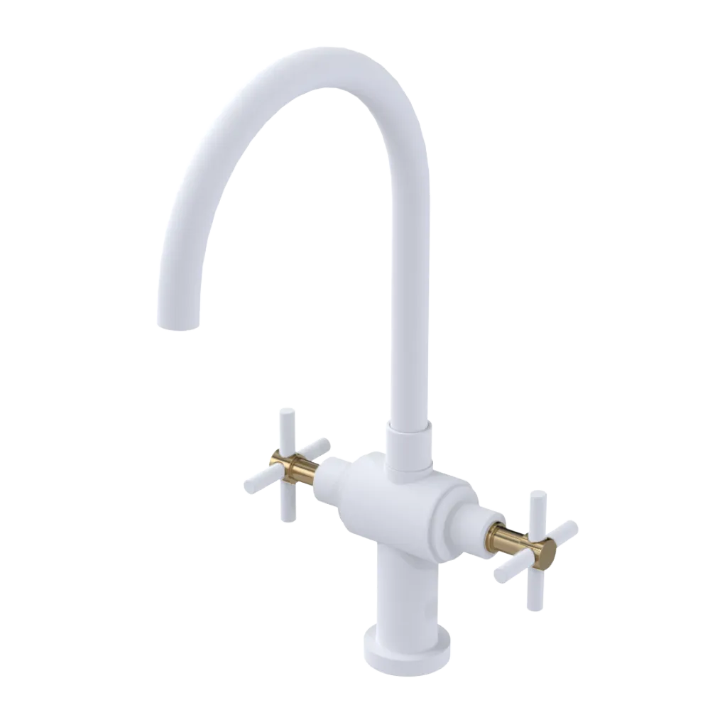 Rubinet Two Handle Single Hole Kitchen Set with LaSalle Spout Matt White