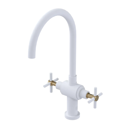 Rubinet Two Handle Single Hole Kitchen Set with LaSalle Spout Matt White
