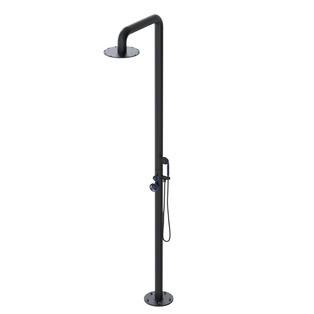 Rubinet Pressure Balance Outdoor Shower with Hand Held Shower & 10" Shower Head - 304 Stainless Steel Matt Black