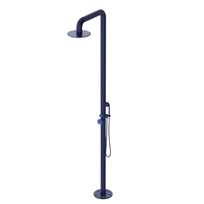 Rubinet Pressure Balance Outdoor Shower with Hand Held Shower & 10" Shower Head - 304 Stainless Steel Midnight Blue