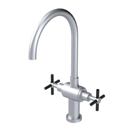 Rubinet Two Handle Single Hole Kitchen Set with LaSalle Spout Satin Chrome