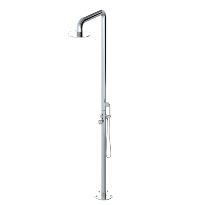 Rubinet Pressure Balance Outdoor Shower with Hand Held Shower & 10" Shower Head - 304 Stainless Steel Chrome