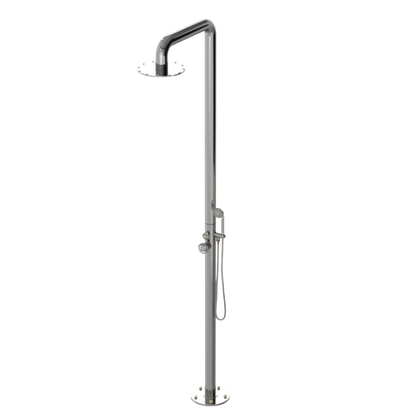 Rubinet Pressure Balance Outdoor Shower with Hand Held Shower & 10" Shower Head - 304 Stainless Steel Polished Nickel