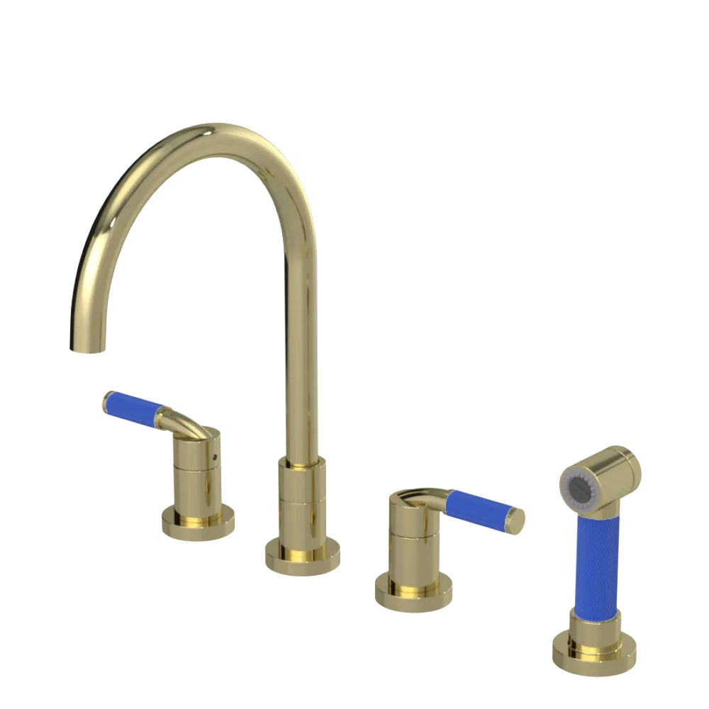 Rubinet Widespread Kitchen Set with Hand Spray Gold