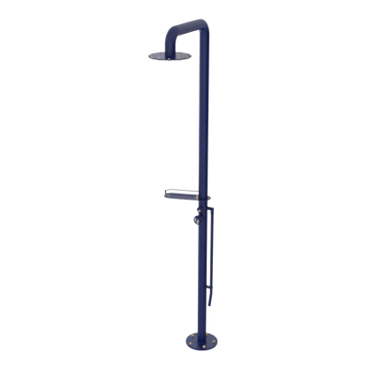 Rubinet Pressure Balance Outdoor Shower with Foot Rinse & 10" Shower Head (with shelf) - 304 Stainless Steel Midnight Blue