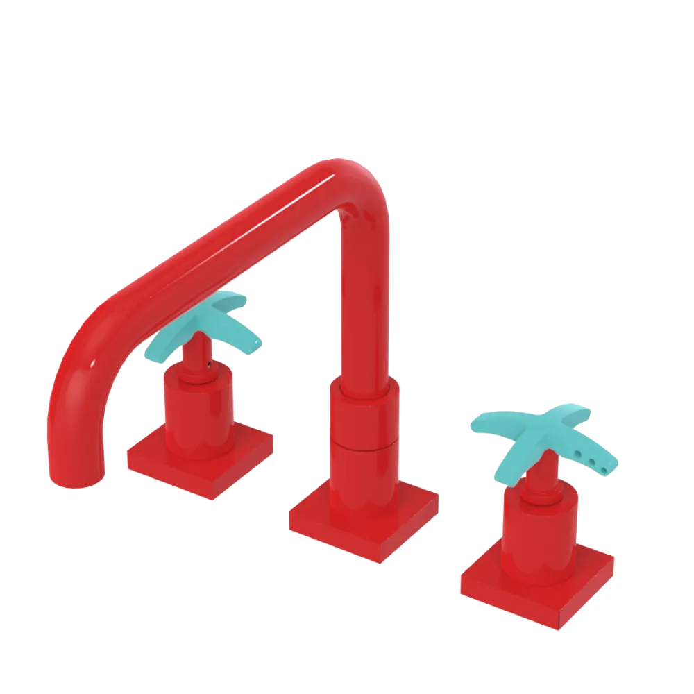 Rubinet Widespread Kitchen Set with Genesis Spout Red