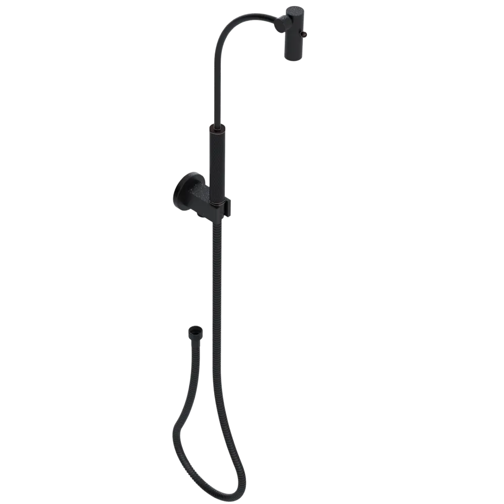 Rubinet Hand Held Shower Bidet with Extended Reach & Dual Function Spray Including Wall Bracket with Supply & Hose (Round) Matt Black