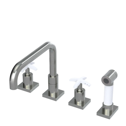 Rubinet Widespread Kitchen Set with Genesis Spout with Hand Spray Satin Nickel