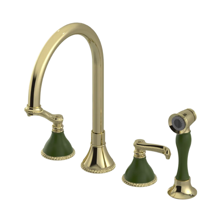 Rubinet Widespread Kitchen Set with Hand Spray Gold