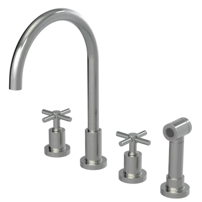 Rubinet Widespread Kitchen Set with LaSalle Spout with Hand Spray Satin Nickel