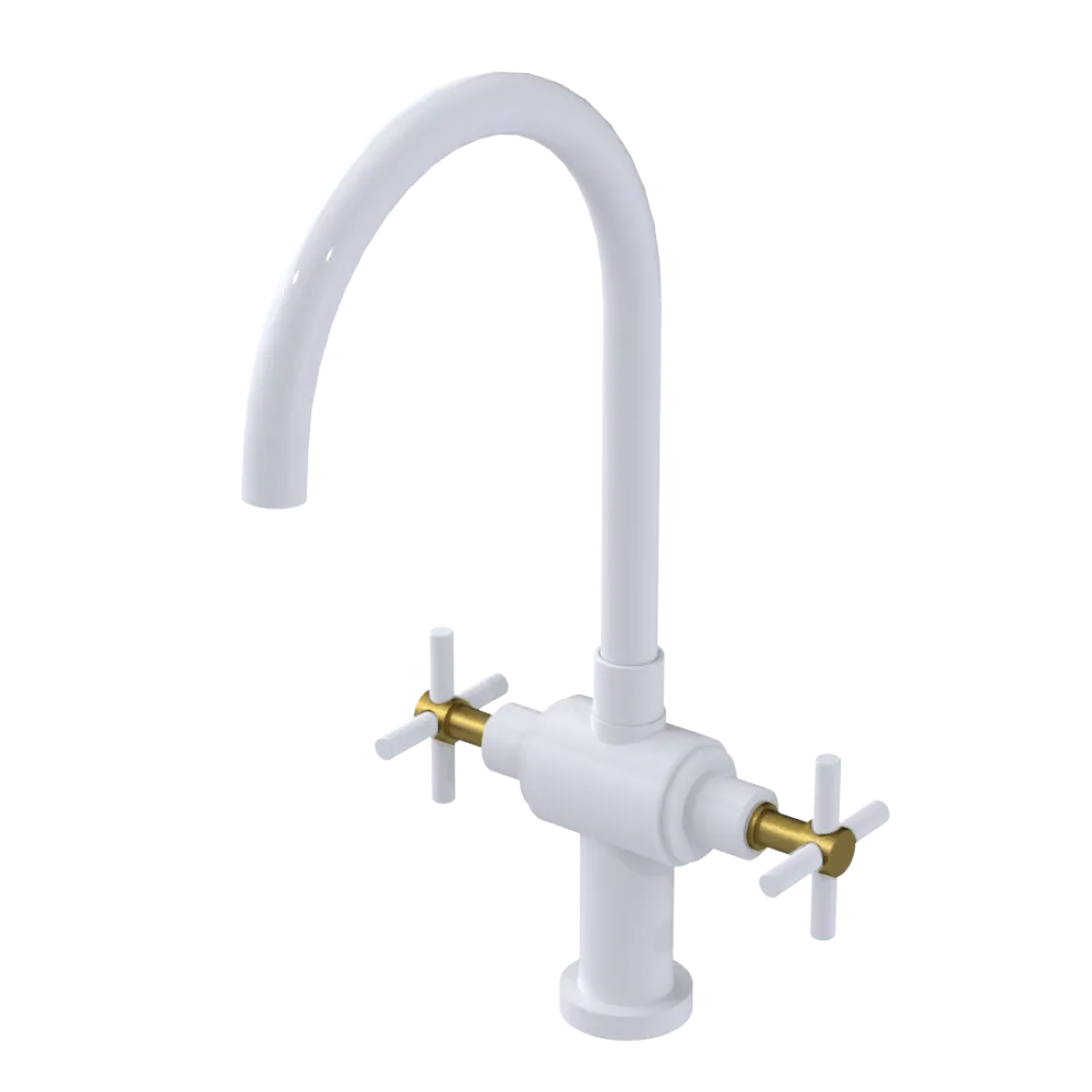 Rubinet Two Handle Single Hole Kitchen Set with LaSalle Spout White