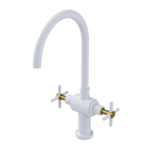 Rubinet Two Handle Single Hole Kitchen Set with LaSalle Spout White