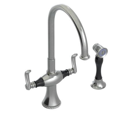 Rubinet Two Handle Single Hole Kitchen Set with Hand Spray Satin Nickel