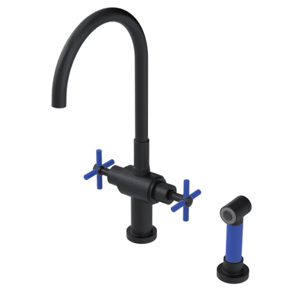 Rubinet Two Handle Single Hole Kitchen Set with LaSalle Spout with Hand Spray Matt Black
