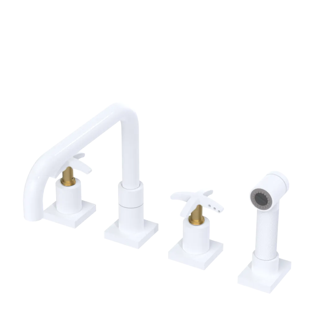 Rubinet Widespread Kitchen Set with Genesis Spout with Hand Spray White