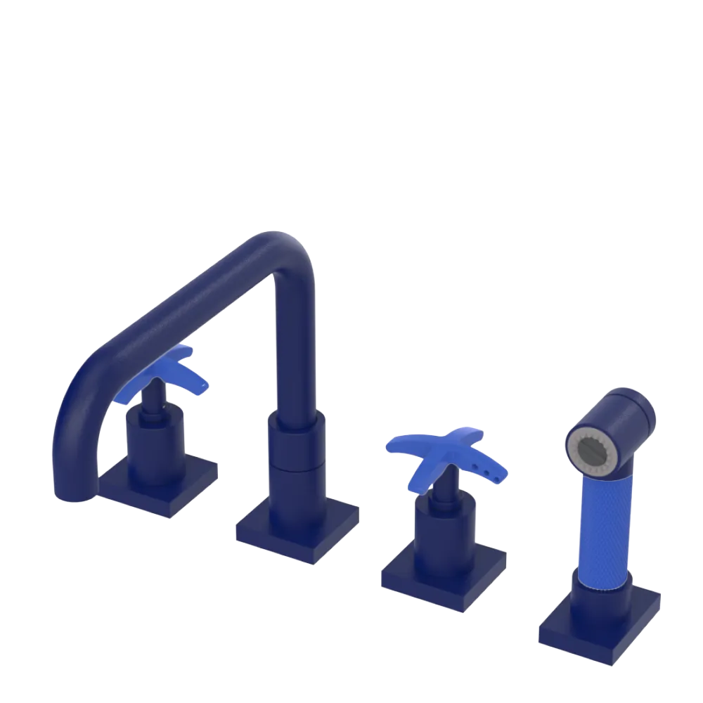 Rubinet Widespread Kitchen Set with Genesis Spout with Hand Spray Midnight Blue