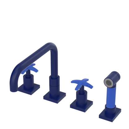 Rubinet Widespread Kitchen Set with Genesis Spout with Hand Spray Midnight Blue