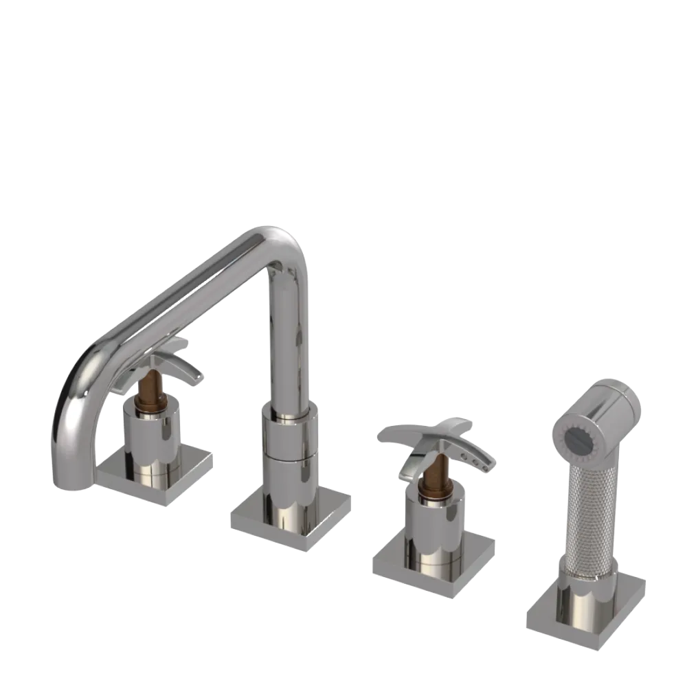 Rubinet Widespread Kitchen Set with Genesis Spout with Hand Spray Polished Nickel