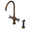 Rubinet Two Handle Single Hole Kitchen Set with LaSalle Spout with Hand Spray Tuscan Brass