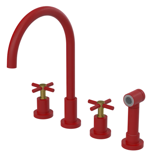 Rubinet Widespread Kitchen Set with LaSalle Spout with Hand Spray Maroon