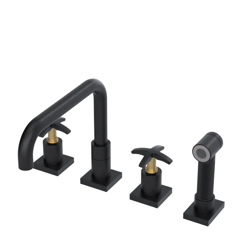 Rubinet Widespread Kitchen Set with Genesis Spout with Hand Spray Matt Black