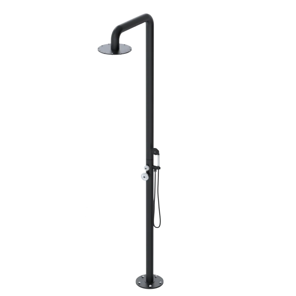 Rubinet Pressure Balance Outdoor Shower with Hand Held Shower & 10" Shower Head - 304 Stainless Steel Matt Black