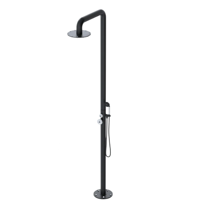 Rubinet Pressure Balance Outdoor Shower with Hand Held Shower & 10" Shower Head - 304 Stainless Steel Matt Black
