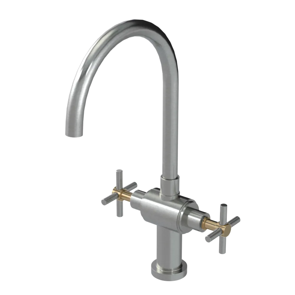 Rubinet Two Handle Single Hole Kitchen Set with LaSalle Spout Satin Nickel
