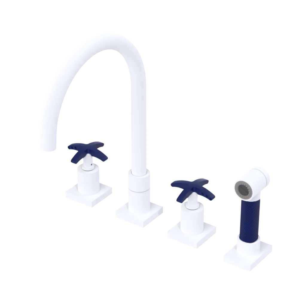 Rubinet Widespread Kitchen Set with Hand Spray Matt White