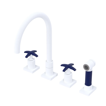 Rubinet Widespread Kitchen Set with Hand Spray Matt White