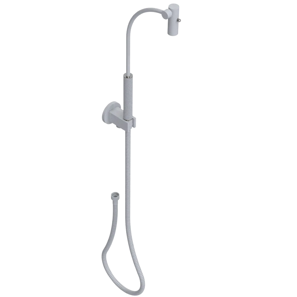 Rubinet Hand Held Shower Bidet with Extended Reach & Dual Function Spray Including Wall Bracket with Supply & Hose (Round) Matt White