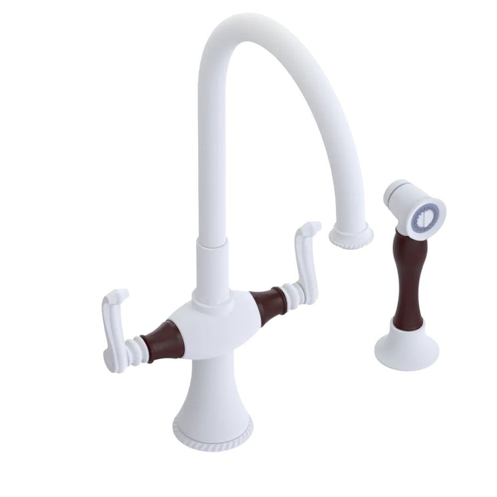 Rubinet Two Handle Single Hole Kitchen Set with Hand Spray Matt White