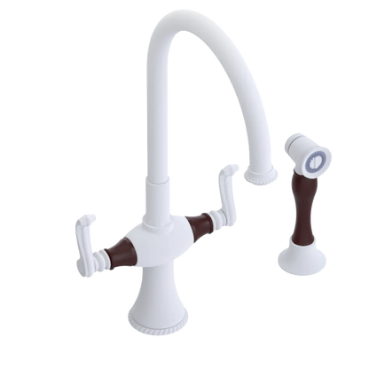 Rubinet Two Handle Single Hole Kitchen Set with Hand Spray Matt White