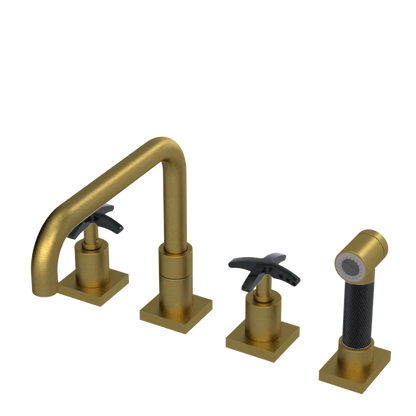 Rubinet Widespread Kitchen Set with Genesis Spout with Hand Spray Antique Brass Matt