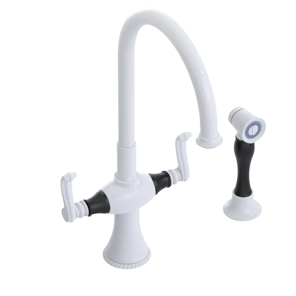 Rubinet Two Handle Single Hole Kitchen Set with Hand Spray White