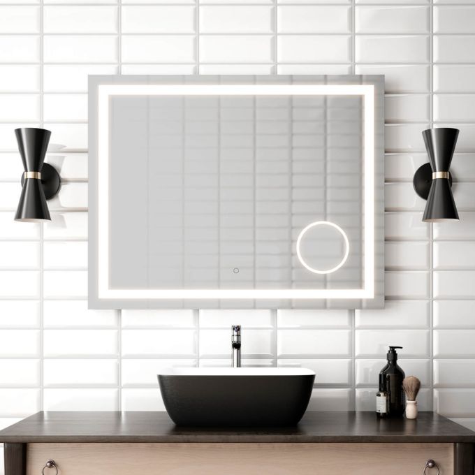 KALIA EFFECTLED-illuminated bathroom mirror with magnifying mirror - 38" x 30"