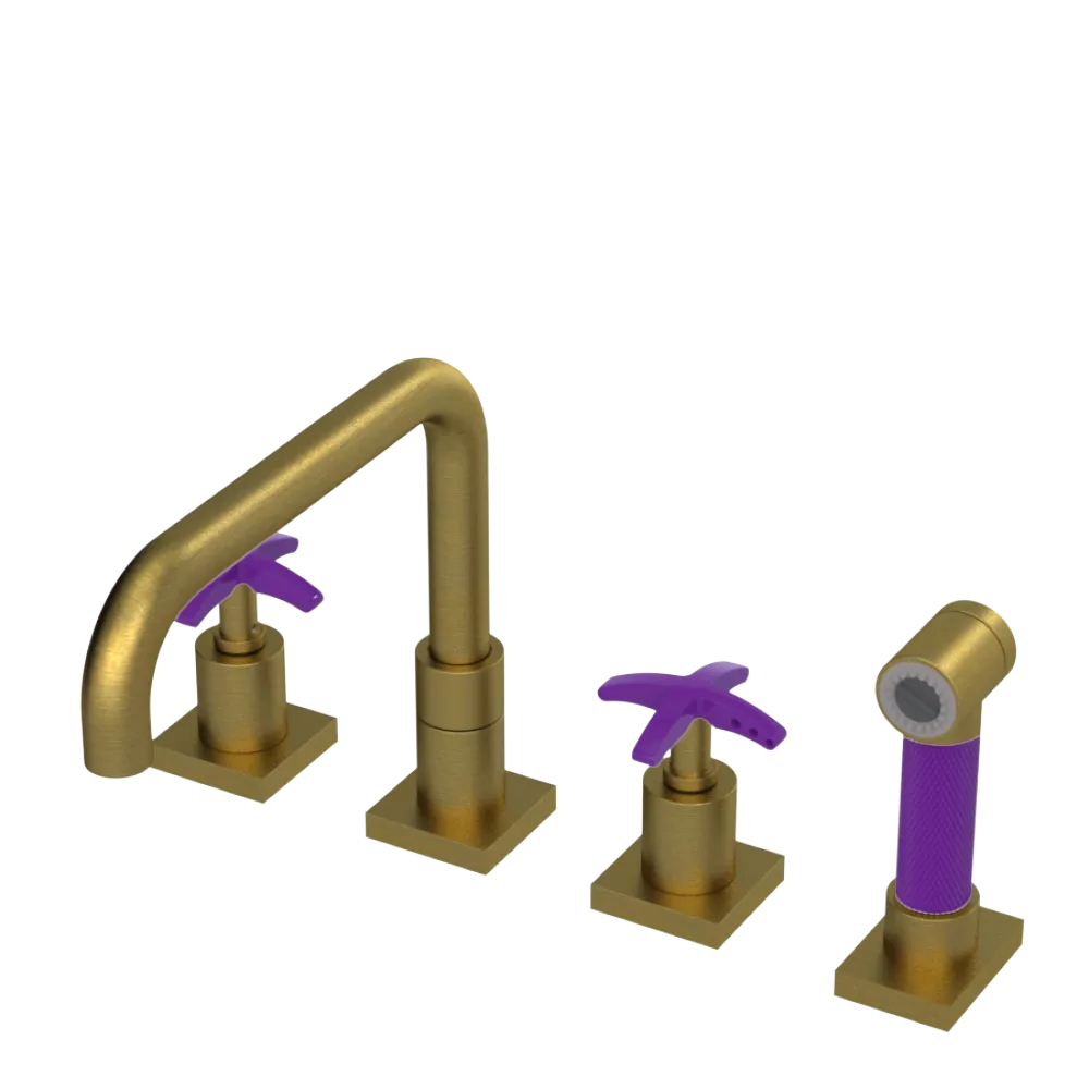 Rubinet Widespread Kitchen Set with Genesis Spout with Hand Spray Antique Brass Matt